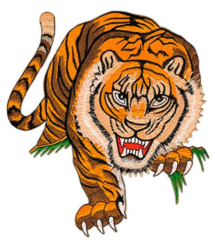 Großer Tiger Rückenpatch Gelb – 20,3 x 22,3 cm – Gestickter Aufnäher Biker Rückenaufnäher XXL Flicken Königstiger Raubkatze Backpatch für Motorradjacken Kutten Lederweste – Hochwertige Stickerei von BP BRAUNERT PATCHES