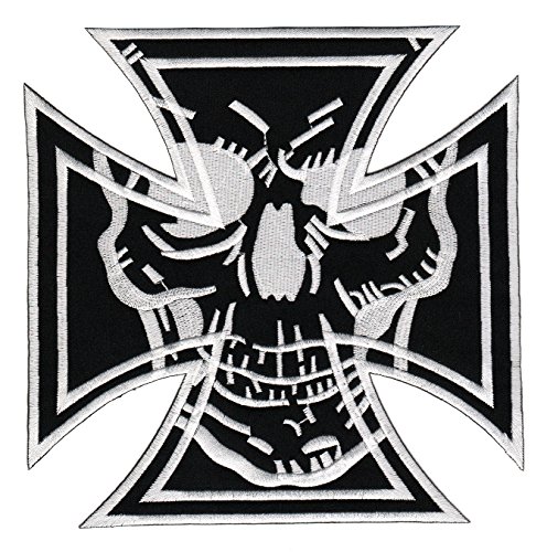 Großer Totenkopf Rückenpatch – 18 x 18 cm – Gestickter Aufnäher für Biker XXL Flicken Rückenaufnäher Schädel Kreuz Patch Bügelbild Backpatch für Motorradjacke Kutte Lederweste – Hochwertige Stickerei von BP BRAUNERT PATCHES