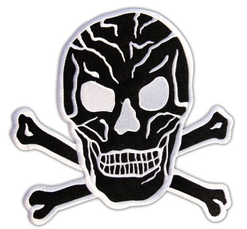 Großer Totenkopf Rückenpatch Schwarz – 22 x 22 cm – Gestickter Aufnäher Biker, Rückenaufnäher XXL Schädel Knochen Flicken, Backpatch für Motorradjacken Kutten Lederwesten – Hochwertige Stickerei von BP BRAUNERT PATCHES