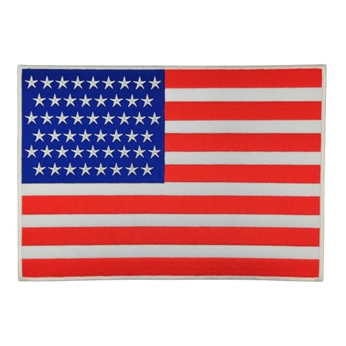 Großer USA Flagge Rückenpatch – 28 x 19,8 cm – Gestickter Aufnäher Biker, XXL Flicken Rückenaufnäher Vereinigte Staaten Amerika Backpatch für Motorradjacken Kutten Lederwesten – Hochwertige Stickerei von BP BRAUNERT PATCHES