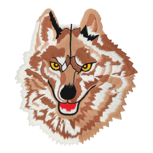 Großer Wolf Rückenpatch Braun – 20 x 22 cm – Gestickter Aufnäher für Biker, Rückenaufnäher, XXL Flicken Bügelbild, Backpatch für Motorradjacken, Kutten, Lederwesten – Hochwertige Stickerei von BP BRAUNERT PATCHES