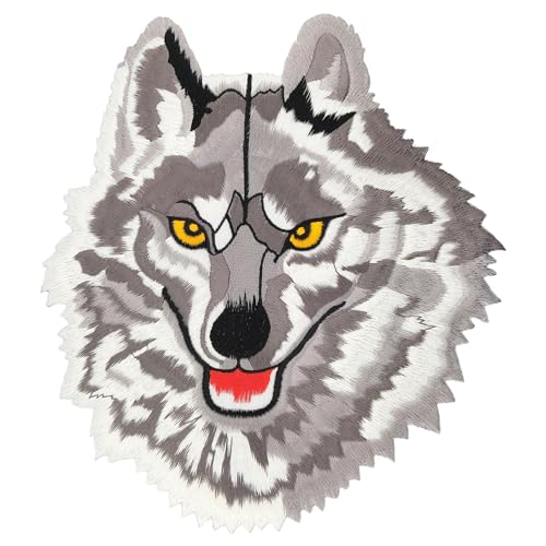 Großer Wolf Rückenpatch Grau – 20,2 x 22,5 cm – Gestickter Aufnäher für Biker, Rückenaufnäher, XXL Flicken Patch Bügelbild, Backpatch für Motorradjacken, Kutten, Lederwesten – Hochwertige Stickerei von BP BRAUNERT PATCHES