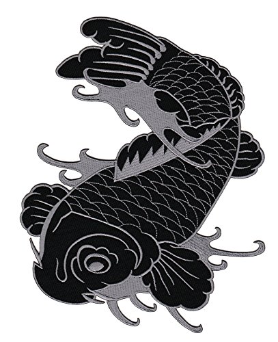 Großer japanischer Koi Karpfen Rückenpatch Grau – 18,7 x 23,2 cm – Gestickter Aufnäher Biker XXL Patch Rückenaufnäher Fisch Backpatch für Motorradjacken Kutten Lederwesten – Hochwertige Stickerei von BP BRAUNERT PATCHES