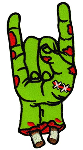 Heavy Metal Hand Grün Aufnäher zum aufbügeln oder aufnähen Bügelbild Aufbügler für Kleidung gestickter Bügelflicken Applikation Rock N Roll Musik Zombie Devil Horn Patch Größe 5,0 x 10,5 cm von BP BRAUNERT PATCHES