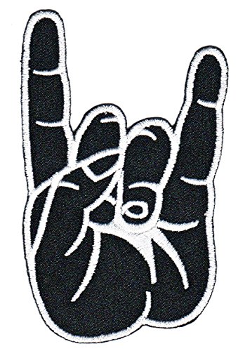 Heavy Metal Hand Schwarz Aufnäher zum aufbügeln oder aufnähen Bügelbild Aufbügler für Kleidung gestickter Bügelflicken Applikation Rock N Roll Musik Rocker Devil Horn Patch Größe 6,2 x 9,8 cm von BP BRAUNERT PATCHES