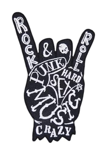 Heavy Metal Hand Schwarz Aufnäher zum aufbügeln oder aufnähen Bügelbild Aufbügler für Kleidung gestickter Bügelflicken Applikation Rock N Roll Musik Rocker Devil Horn Patch Größe 11,2 x 7,3 cm von BP BRAUNERT PATCHES