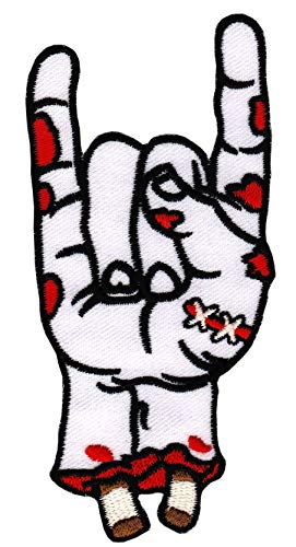 Heavy Metal Hand Weiß Aufnäher zum aufbügeln oder aufnähen Bügelbild Aufbügler für Kleidung gestickter Bügelflicken Applikation Rock N Roll Musik Zombie Devil Horn Patch Größe 5,0 x 10,5 cm von BP BRAUNERT PATCHES