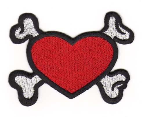 Herz Rot Knochen Aufnäher zum aufbügeln oder aufnähen Bügelbild Aufbügler für Kleidung gestickter Bügelpatch Applikation Love Liebe Patch Größe 6,0 x 8,5 cm von BP BRAUNERT PATCHES