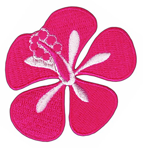 Hibiskus Blüte Rosa Pink Aufnäher zum aufbügeln oder aufnähen Bügelbild Blume Aufbügler für Kleidung gestickter Bügelflicken Applikation Patch Größe 6,8 x 5,6 cm von BP BRAUNERT PATCHES