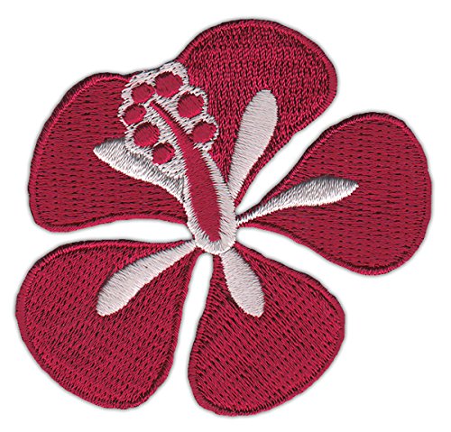 Hibiskus Blüte Weinrot Aufnäher zum aufbügeln oder aufnähen Bügelbild Blume Aufbügler für Kleidung gestickter Bügelflicken Applikation Patch Größe 6,8 x 5,6 cm von BP BRAUNERT PATCHES