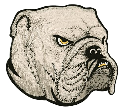 Großer Bulldogge Rückenpatch – 21,8 x 19,8 cm – Gestickter Aufnäher für Biker Rückenaufnäher XXL Boxer Hund Patch Bügelbild Backpatch für Motorradjacken Kutten Lederwesten – Hochwertige Stickerei von BP BRAUNERT PATCHES