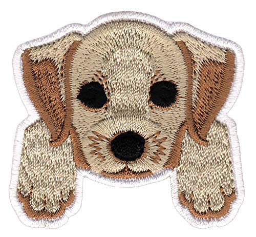 Hund Welpen Labrador Aufnäher zum aufbügeln oder aufnähen Bügelbild Aufbügler für Kleidung gestickter Bügelpatch Applikation Patch Größe 5,9 x 5,6 cm von BP BRAUNERT PATCHES