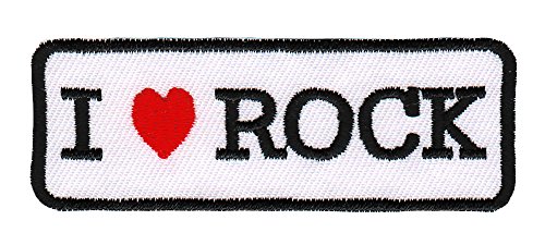 I Love Rock Herz Aufnäher zum aufbügeln oder aufnähen Bügelbild Aufbügler für Kleidung gestickter Bügelflicken Musik Applikation Patch Größe 7,5 x 2,7 cm von BP BRAUNERT PATCHES