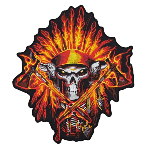 Indianer Feuer Federn Rückenaufnäher Backpatch Aufnäher Groß Bügelbild Patch Flicken Größe 22,7 x 26,4 cm von BP BRAUNERT PATCHES