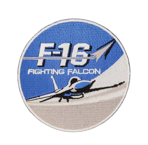 Jet Flugzeug F-16 Aufnäher zum aufbügeln oder aufnähen Bügelbild Aufbügler für Kleidung gestickter Bügelpatch Applikation Fighting Falcon Patch Größe 9,3 x 9,3 cm von BP BRAUNERT PATCHES