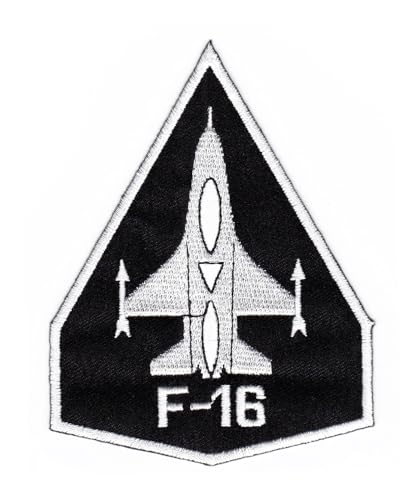 Jet Flugzeug F-16 Schwarz Aufnäher zum aufbügeln oder aufnähen Bügelbild Aufbügler für Kleidung gestickter Bügelflicken Applikation Patch Größe 8,5 x 11 cm von BP BRAUNERT PATCHES