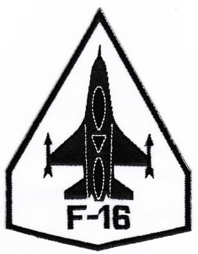 Jet Flugzeug F-16 Weiß Aufnäher zum aufbügeln oder aufnähen Bügelbild Aufbügler für Kleidung gestickter Bügelflicken Applikation Patch Größe 8,5 x 11 cm von BP BRAUNERT PATCHES