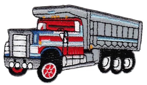 Kipplaster Rot Muldenkipper LKW Aufnäher zum aufbügeln oder aufnähen Bügelbild Aufbügler für Kleidung gestickter Bügelpatch Applikation Baustelle Patch Größe 8,5 x 4,5 cm von BP BRAUNERT PATCHES