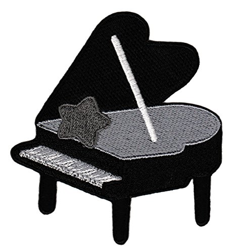 Klavier Piano Gestickt Aufnäher zum aufbügeln oder aufnähen Bügelbild Aufbügler für Kleidung gestickter Bügelpatch Applikation Patch Größe 8,0 x 8,8 cm von BP BRAUNERT PATCHES