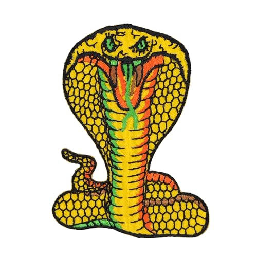 Kobra Gelb Schlange Cobra Aufnäher zum aufbügeln oder aufnähen Bügelbild Aufbügler für Kleidung gestickter Bügelpatch Applikation Patch Größe 5,7 x 7,7 cm von BP BRAUNERT PATCHES