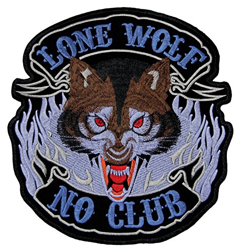 Großer Lone Wolf No Club Rückenpatch – 21,5 x 23,6 cm – Gestickter Aufnäher für Biker, Rückenaufnäher, XXL Flicken, Patch Backpatch für Motorradjacken, Kutten, Lederwesten – Hochwertige Stickerei von BP BRAUNERT PATCHES