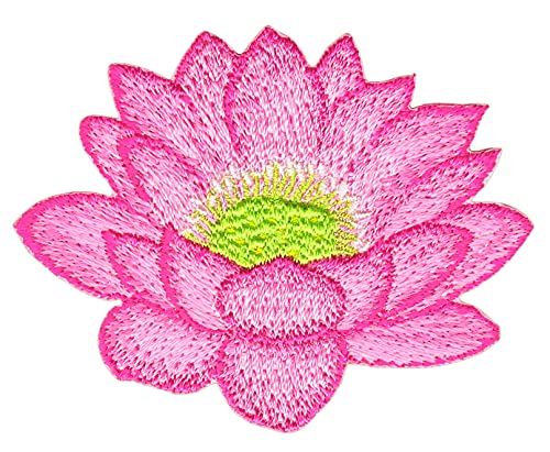 Lotusblume Blüte Aufnäher zum aufbügeln oder aufnähen Bügelbild Aufbügler für Kleidung gestickter Bügelpatch Applikation Seerose Blume Patch Größe 6,5 x 5,1 cm von BP BRAUNERT PATCHES