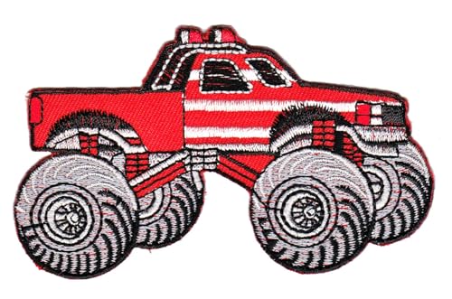 Monstertruck Rot Aufnäher zum aufbügeln oder aufnähen Bügelbild Auto Fahrzeug Truck Pickup Aufbügler für Kleidung gestickter Bügelflicken Applikation Patch Größe 9,8 x 5,8 cm von BP BRAUNERT PATCHES