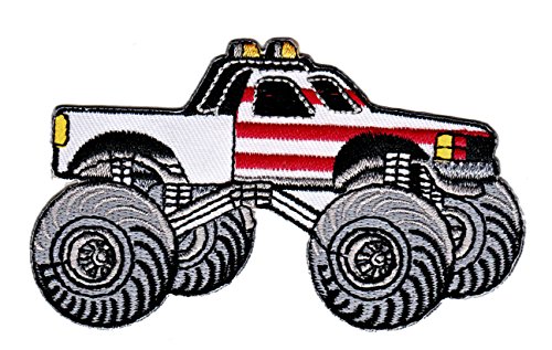 Monstertruck Weiß Aufnäher zum aufbügeln oder aufnähen Bügelbild Auto Fahrzeug Truck Pickup Aufbügler für Kleidung gestickter Bügelflicken Applikation Patch Größe 9,8 x 5,8 cm von BP BRAUNERT PATCHES