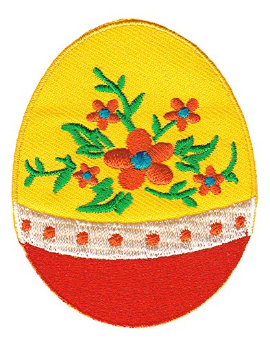 Osterei Gelb Aufnäher zum aufbügeln oder aufnähen Bügelbild Aufbügler für Kleidung gestickter Bügelflicken Applikation Blume Ostern Ei Patch Größe 5,6 x 6,9 cm von BP BRAUNERT PATCHES