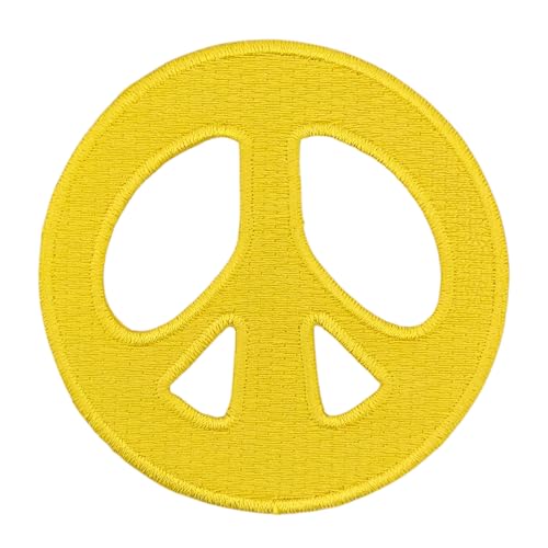 Peace Zeichen Gelb Aufnäher zum aufbügeln oder aufnähen Bügelbild Aufbügler für Kleidung gestickter Bügelpatch Applikation Frieden Patch Größe 7,0 x 7,0 cm von BP BRAUNERT PATCHES