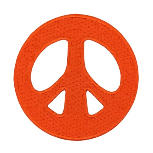 Peace Zeichen Orange Aufnäher zum aufbügeln oder aufnähen Bügelbild Aufbügler für Kleidung gestickter Bügelpatch Applikation Frieden Patch Größe 7,0 x 7,0 cm von BP BRAUNERT PATCHES