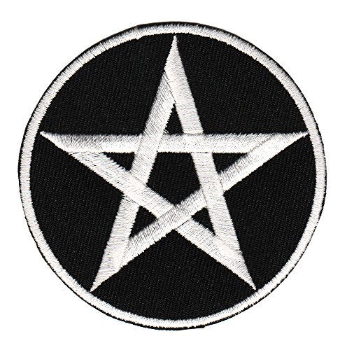 Pentakel Pentagramm Weiß Aufnäher zum aufbügeln oder aufnähen Bügelbild Aufbügler für Kleidung gestickter Bügelpatch Applikation Patch Größe 6,9 x 6,9 cm von BP BRAUNERT PATCHES