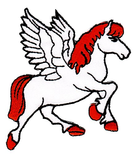 Pferd Flügel Rot Aufnäher zum aufbügeln oder aufnähen Bügelbild Aufbügler für Kleidung gestickter Bügelpatch Applikation Pegasos Pegasus Patch Größe 7,0 x 7,5 cm von BP BRAUNERT PATCHES