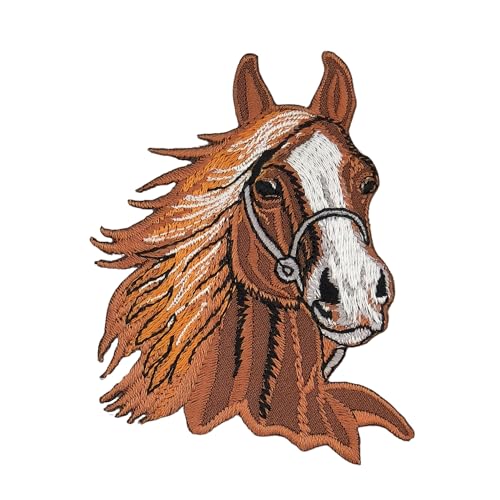 Pferd Kopf Braun Reiten Aufnäher zum aufbügeln oder aufnähen Bügelbild Aufbügler für Kleidung gestickter Bügelpatch Applikation Patch Größe 6,5 x 8,3 cm von BP BRAUNERT PATCHES