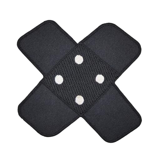 Pflaster Kreuz Schwarz Aufnäher zum aufbügeln oder aufnähen Bügelbild Aufbügler für Kleidung gestickter Bügelflicken Applikation Bügelpatch Flicken Hosenpflaster Patch Größe 7,5 x 7,0 cm von BP BRAUNERT PATCHES