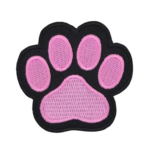 Pfote Schwarz Rosa Aufnäher zum aufbügeln oder aufnähen Bügelbild Tatze Hund Katze Bügelpatch Aufbügler für Kleidung gestickter Bügelflicken Applikation Patch Größe 6,1 x 5,8 cm von BP BRAUNERT PATCHES