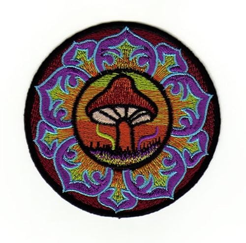 Pilz Hindu Yoga Aufnäher zum aufbügeln oder aufnähen Bügelbild Aufbügler für Kleidung gestickter Bügelpatch Applikation Mantra Yoga Patch Größe 8,0 x 8,0 cm von BP BRAUNERT PATCHES