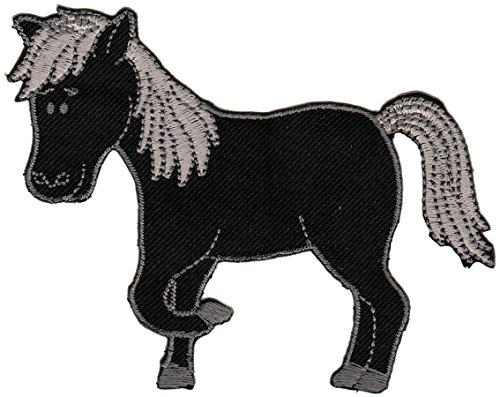 Pony Pferd Schwarz Aufnäher zum aufbügeln oder aufnähen Bügelbild Aufbügler für Kleidung gestickter Bügelpatch Applikation Reiten Bauernhof Patch Größe 9,5 x 7,6 cm von BP BRAUNERT PATCHES