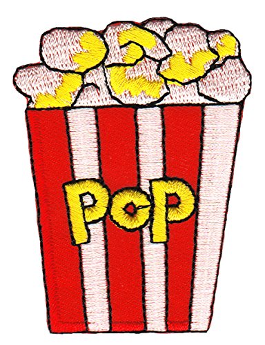 Popcorn Tüte Gestickt Aufnäher zum aufbügeln Bügelbild Aufbügler Bügelflicken Patch Größe 5,0 x 6,4 cm von BP BRAUNERT PATCHES