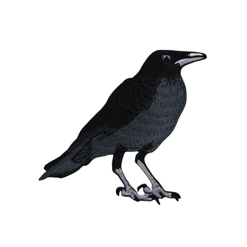 Rabe Schwarz Aufnäher zum aufbügeln oder aufnähen Bügelbild Bügelpatch Aufbügler für Kleidung gestickter Bügelflicken Corvus Krähe Vogel Applikation Patch Größe 8,6 x 8,0 cm von BP BRAUNERT PATCHES