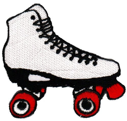 Rollschuh Weiß Aufnäher zum aufbügeln oder aufnähen Bügelbild Aufbügler für Kleidung gestickter Bügelpatch Applikation Rollerskates Patch Größe 7,5 x 7,5 cm von BP BRAUNERT PATCHES