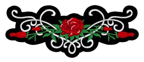 Großer Rückenpatch Rose Blume – 26,3 x 10,6 cm – Gestickter Aufnäher Biker Rückenaufnäher XXL Arschgeweih Tattoo Patch Bügelbild Backpatch Motorradjacke Kutte Lederweste – Hochwertige Stickerei von BP BRAUNERT PATCHES