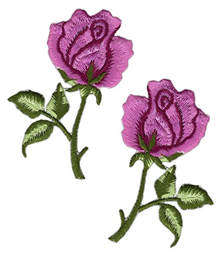 Rose Lila 2 Stück Aufnäher zum aufbügeln oder aufnähen Bügelbild Aufbügler für Kleidung gestickter Bügelflicken Blumen Applikation Patch Größe einer Rose 4,5 x 7,2 cm von BP BRAUNERT PATCHES