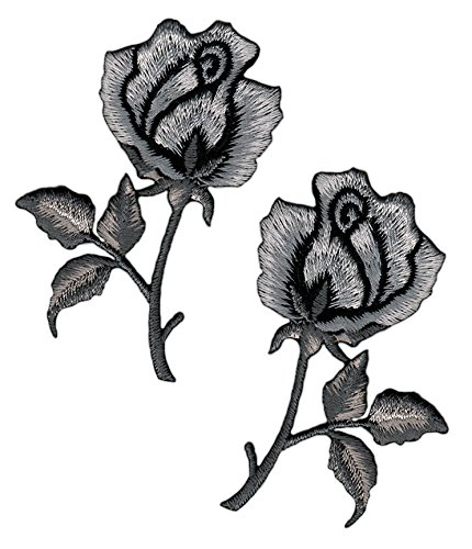 Rose Grau 2 Stück Aufnäher zum aufbügeln oder aufnähen Bügelbild Aufbügler für Kleidung gestickter Bügelflicken Blumen Applikation Patch Größe einer Rose 4,5 x 7,2 cm von BP BRAUNERT PATCHES