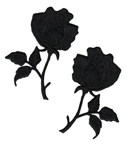 Rose Schwarz 2 Stück Aufnäher zum aufbügeln oder aufnähen Bügelbild Aufbügler für Kleidung gestickter Bügelflicken Blumen Applikation Patch Größe einer Rose 4,5 x 7,2 cm von BP BRAUNERT PATCHES