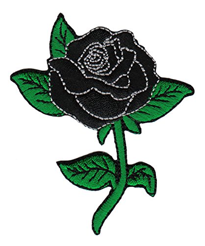 Rose Schwarz Aufnäher zum aufbügeln oder aufnähen Bügelbild Aufbügler für Kleidung gestickter Bügelflicken Blume Applikation Patch Größe 5,6 x 7,4 cm von BP BRAUNERT PATCHES