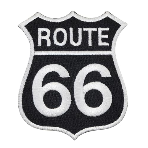 Route 66 USA Schwarz Weiß Aufnäher zum aufbügeln oder aufnähen Bügelbild Aufbügler für Kleidung gestickter Bügelpatch Applikation Biker Patch Größe 6,8 x 8,0 cm von BP BRAUNERT PATCHES