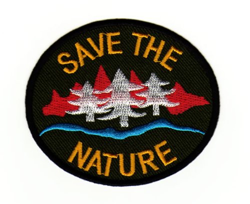 Save The Nature Dunkelgrün Aufnäher zum aufbügeln oder aufnähen Bügelbild Aufbügler für Kleidung gestickter Bügelpatch Applikation Umweltschutz Natur Patch Größe 8,0 x 6,8 cm von BP BRAUNERT PATCHES