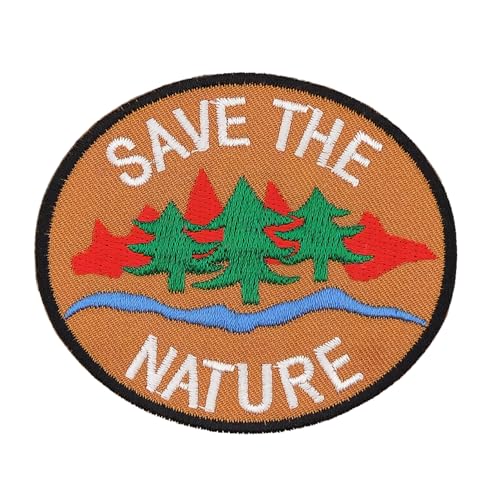 Save the Nature Braun Aufnäher zum aufbügeln oder aufnähen Bügelbild Aufbügler für Kleidung gestickter Bügelpatch Applikation Wald Natur Umweltschutz Patch Größe 7,9 x 6,7 cm von BP BRAUNERT PATCHES