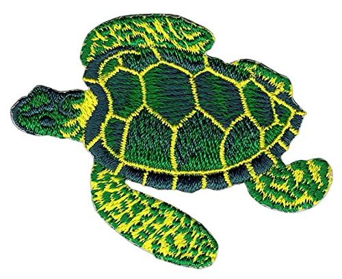 Schildkröte Grün Wasserschildkröte Aufnäher zum aufbügeln oder aufnähen Bügelbild Aufbügler für Kleidung gestickter Bügelpatch Applikation Patch Größe 6,4 x 4,9 cm von BP BRAUNERT PATCHES